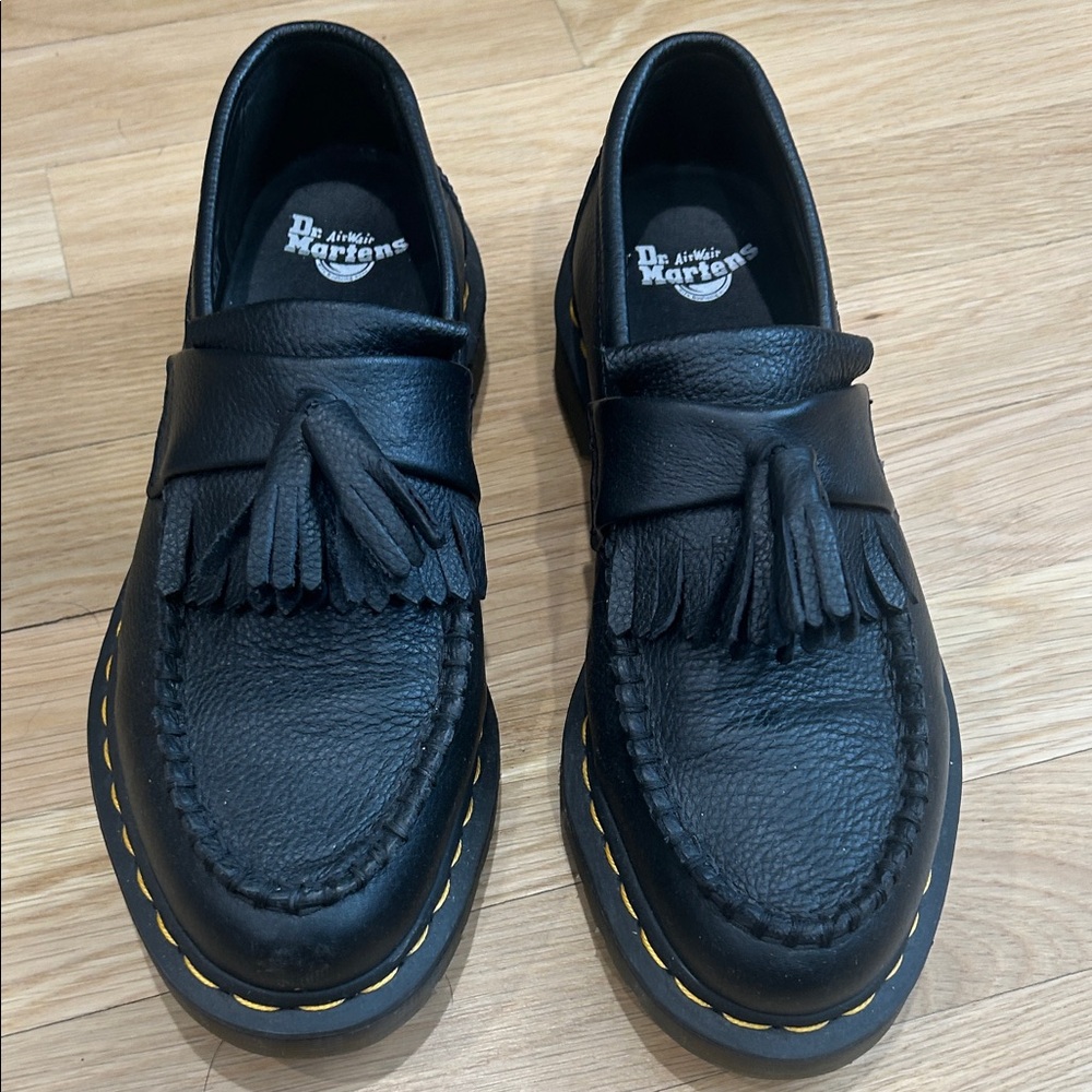 Dr. Martens Black Tassel Loafers with Yellow Stitching